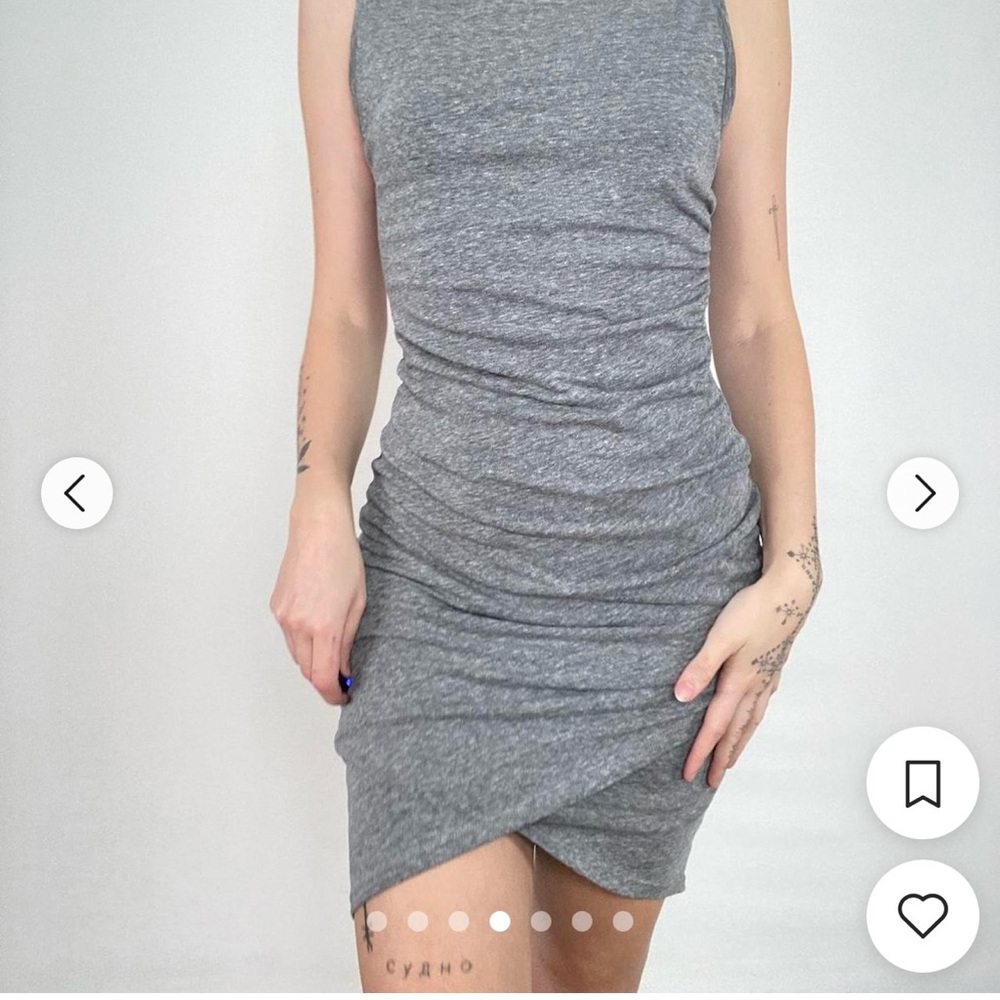 Leith Gray Bodycon Asymmetrical Ruched Dress - Picture 4 of 7